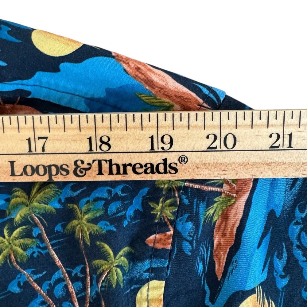 Hurley 2XL Blue Tropical Palm Tree Island Button Up Men's Hawaiian Shirt - Picture 4 of 9